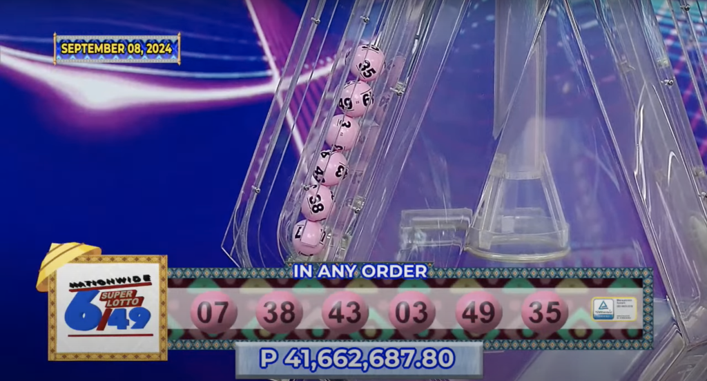 Screen grab from PCSO September 8, 2024 livestream for SuperLotto 6/49