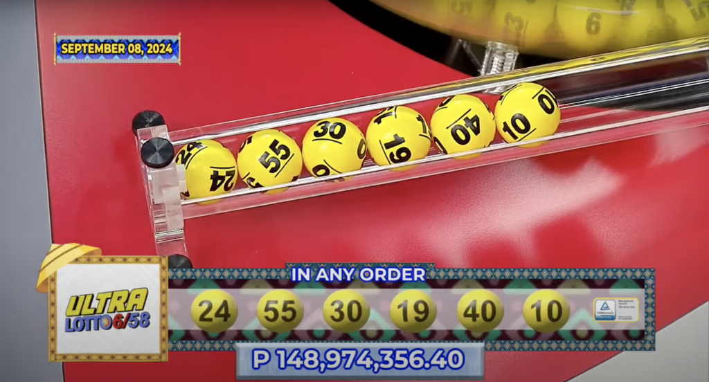 Screen grab from PCSO September 8, 2024 livestream for UltraLotto 6/58